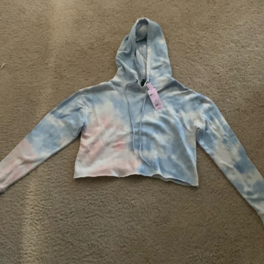 Pink and blue tie dye crop hoodie
